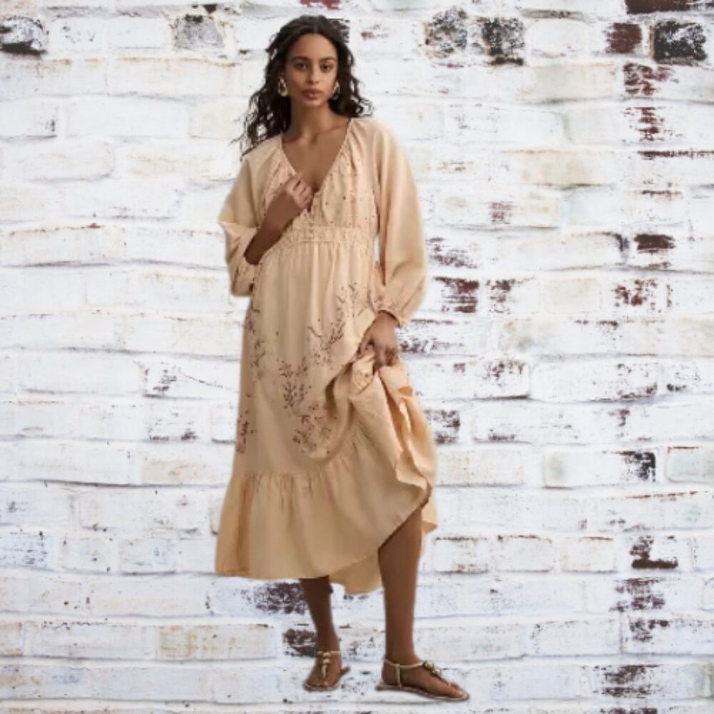 NWT By Anthropologie Embroidered V-Neck Maxi Dress